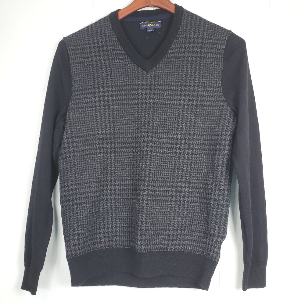Club room marino wool hounds tooth vneck sweater size small